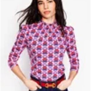 Boden Red and Purple Patterned Long Sleeve Top
